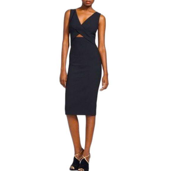 Robert Rodriguez Women's Tech Suiting Cut Out Sleeveless V-Neck Dress - Picture 3 of 11